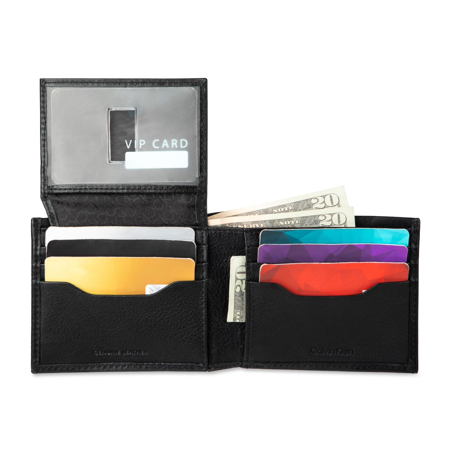 Calvin Klein mens RFID Leather Minimalist Bifold Wallet With ID Window Black Passcase