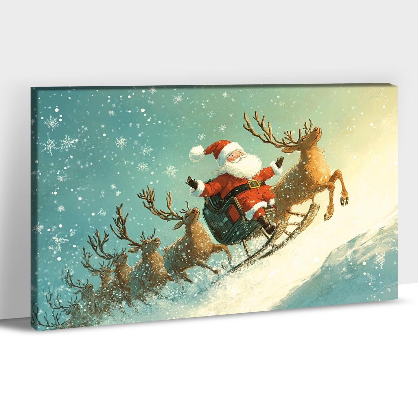 GUTTATY Christmas Canvas Wall Decor, Funny Santa Pictures Wall Art, Reindeer Animal Christmas Wall Painting, Sledges Decoration Christmas Pictures Posters for Living Room, Bedroom 18x24 Inch