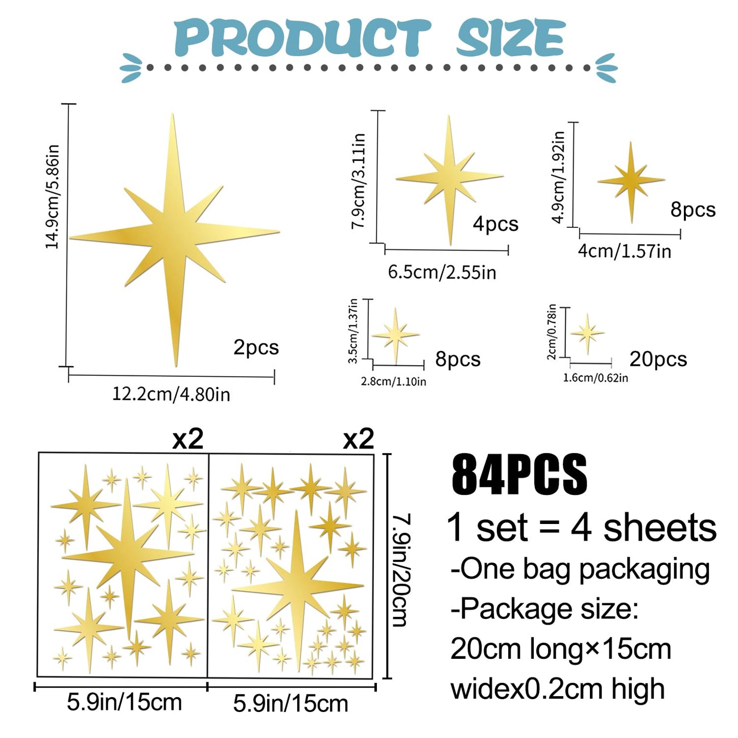 RAINBOW WSK 84 Pcs Star Mirror Wall Decals 3D Acrylic Mirror Wall Stickers Gold Sliver Star Decals Peel and Stick Star Wall Art for Home Boys Girls Bedroom Living Room Nursery JM334-Gold, RW1111