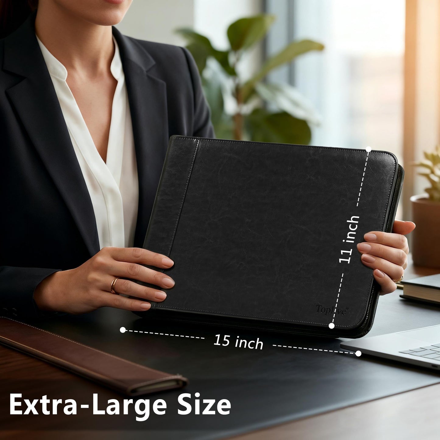 Toplive Zippered 7 Ring Business Checkbook Binder Extra-Large, 2Pack 7-Hole Pouch, 600 Checks Capacity, PU Leather Check Book Binder Cover with Multi-Pocket Design for Office & Business Use, Black