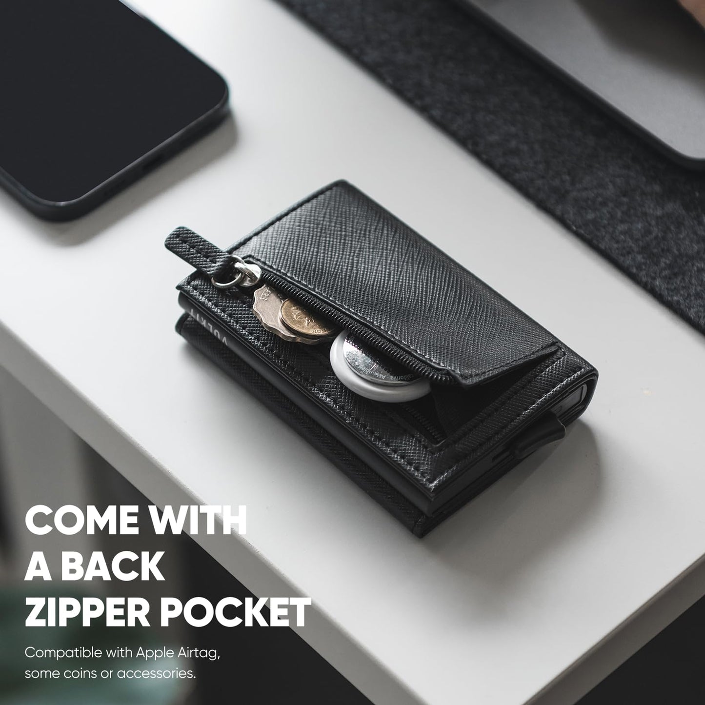VULKIT Pop up Wallet Minimalist Cash Wallets RFID Blocking Leather Smart Credit Card Holder with Magnetic Closure for Men (Cross Black)