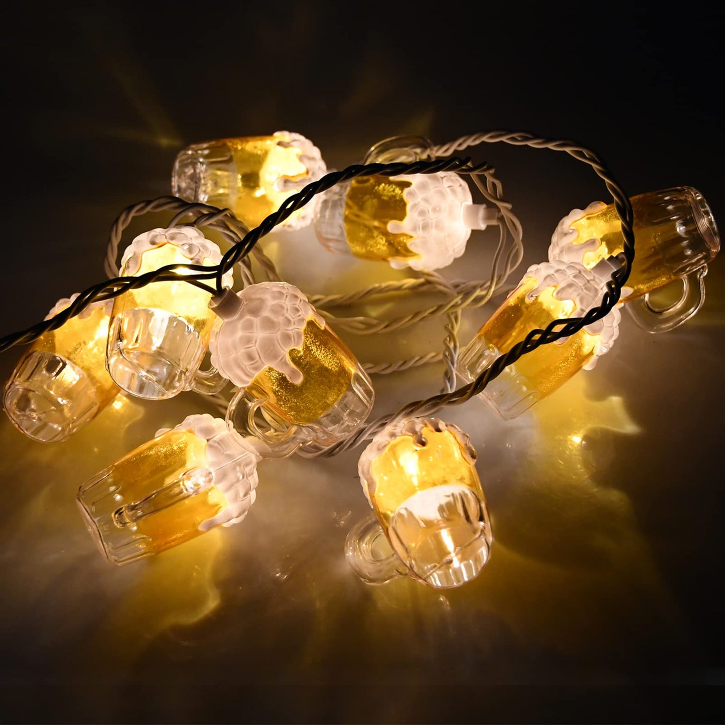 Beer Mug String Lights Celebration Decor Lights, 8.5Ft Outdoor Tropical Lights with 10 3D Beer Cup Lights, Creative String Lights for Summer Themed Bar Party Bedroom Wedding Graduation Club Decor