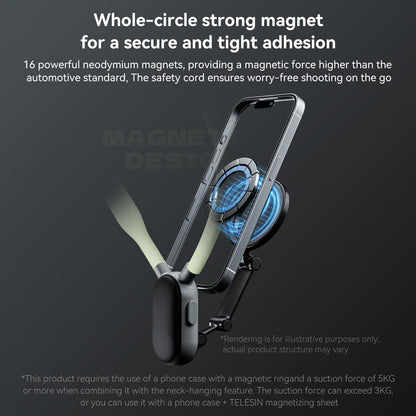 TELESIN Magnetic Neck Mount for Phones, Neck Cell Phone Holder POV/Vlog Selfie Mount Hand Free Phone Neck Holder Chest Stand Strap Video Recording for iPhone 17 16 15 14 13 12 Seires Android Phones