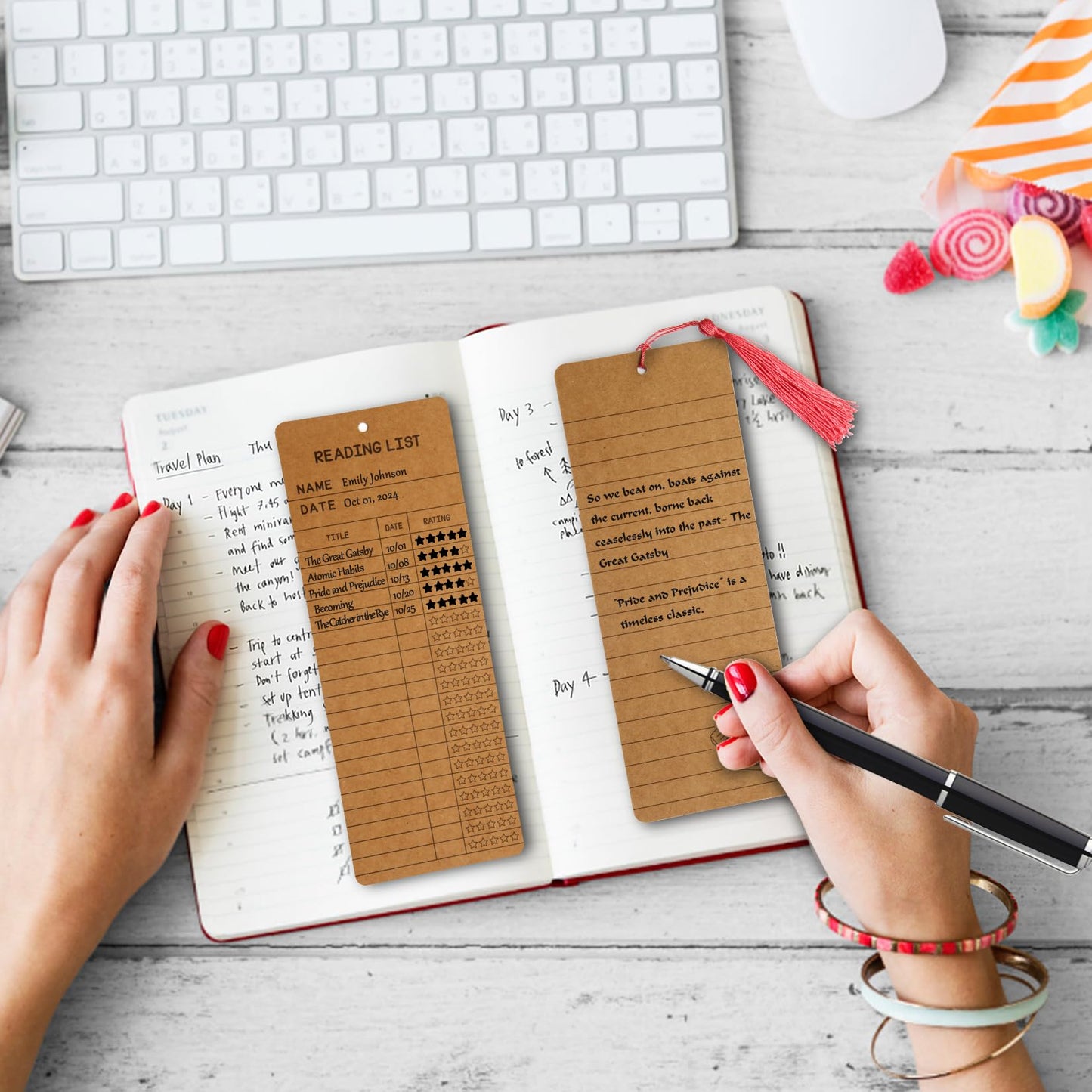 50 pcs Reading List Bookmarks with 50 Bookmark Tassels – 3x8 Inch Book Tracker and Reading Log Bulk Bookmarks for Book Lovers, Students, Teachers – Graduation Gifts, Back-to-School Supplies (Brown)
