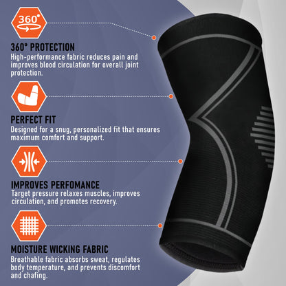 PhysFlex Elbow Brace 2 Pack for Tennis & Golfer's Elbow Pain Relief - Elbow Compression Sleeve for Weightlifting, Workout, Fitness, Arthritis, Bursitis - Tendonitis Elbow Brace for Men & Women