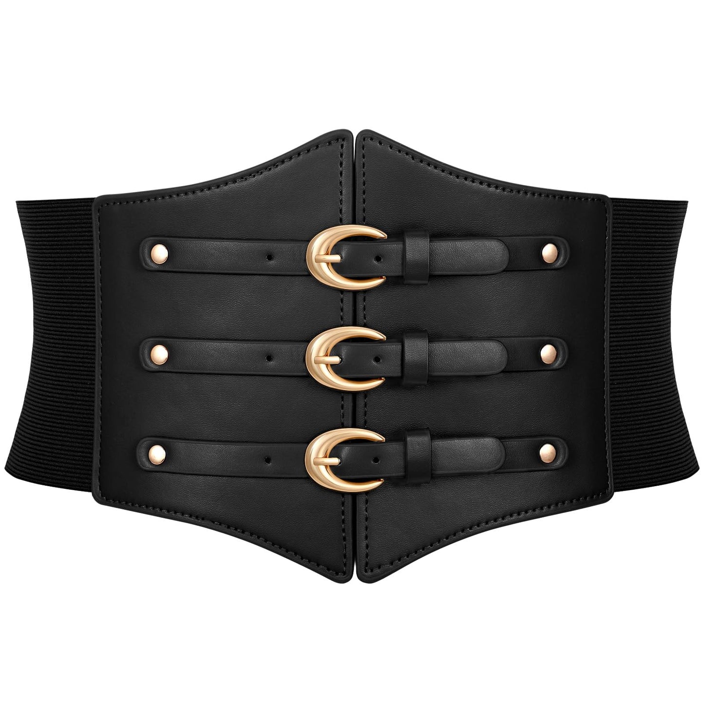 JKEEMI Women Corset Belt Wide Stretchy Waspie Elastic Waist Belt with Gold Buckle for Daily Cosplay Halloween Costume