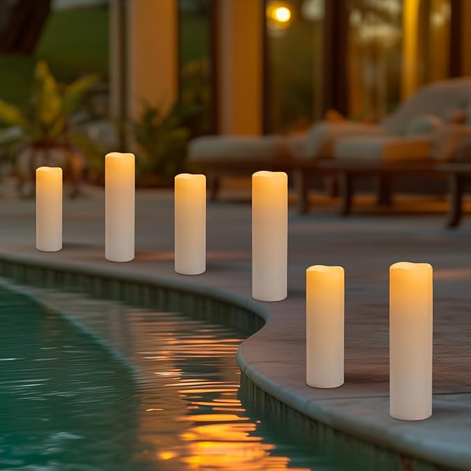 4" x 14" White Large Waterproof Outdoor Flameless Candles Battery Operated LED Flickering Pillar Candles with Remote and Timer for Indoor Outdoor Lanterns, Long Lasting, Set of 2