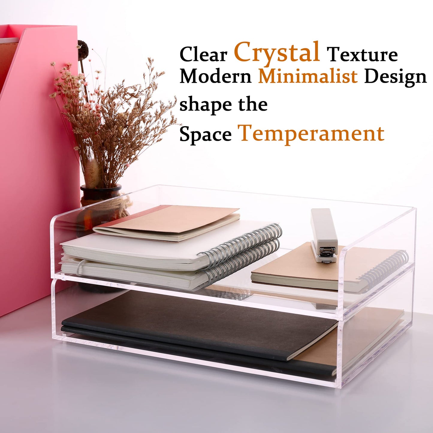 Paper Tray Organizer Clear Acrylic Desk Organizers and AccessoriesOffice Supplies Organization Stackable File Holder-Art Storage for School Classroom Workspace Letter Tray-2 Pack/2 Tier…