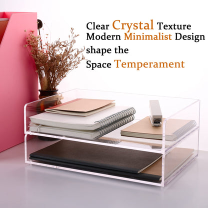 Paper Tray Organizer Clear Acrylic Desk Organizers and AccessoriesOffice Supplies Organization Stackable File Holder-Art Storage for School Classroom Workspace Letter Tray-2 Pack/2 Tier…