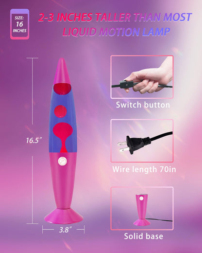 Vanful 16-Inch Liquid Motion Lamp- Pink Base, Purple Liquid, Pink Wax, Beautiful Magma Lamp with 2 packs bulbs for Adults Kids, Night Light for Boys Girls Present Home Bedroom Office Living Room Decor