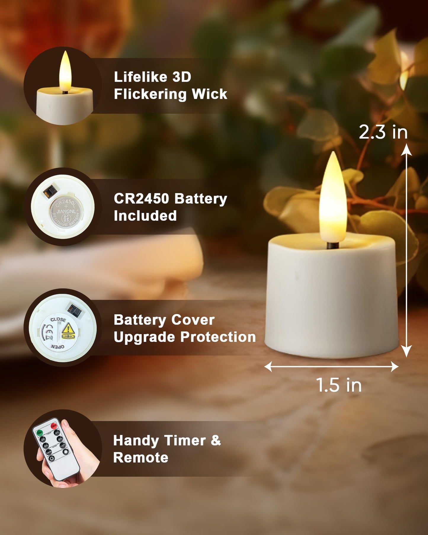 merrynights Remote Candles, 12Pcs Timer LED Votive Candle, Realistic 3D Flickering Flameless Tea Lights Candle Battery Operated with 2/4/6/8H Timer for Home Decor- White Base
