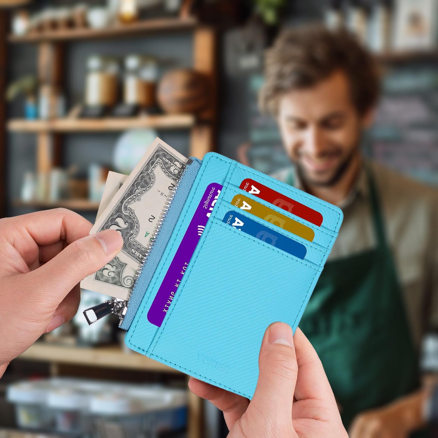 YOXIER Slim Minimalist Wallet, Front Pocket Wallets, RFID Blocking, Credit Card Holder for Men & Women (blue)
