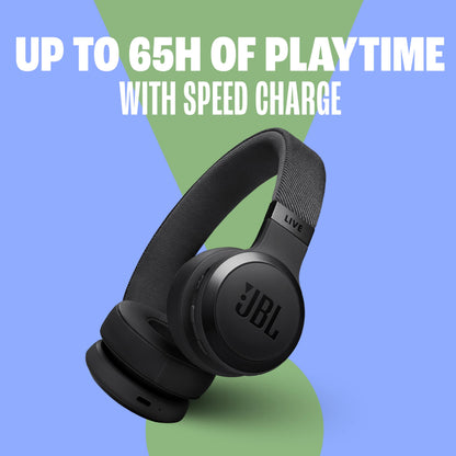 JBL Live 670NC - Wireless On-Ear Headphones with Adaptive Noise Cancelling with Smart Ambient, Up to 65H Battery Life with Speed Charge, Lightweight, Comfortable and Foldable Design (Black)