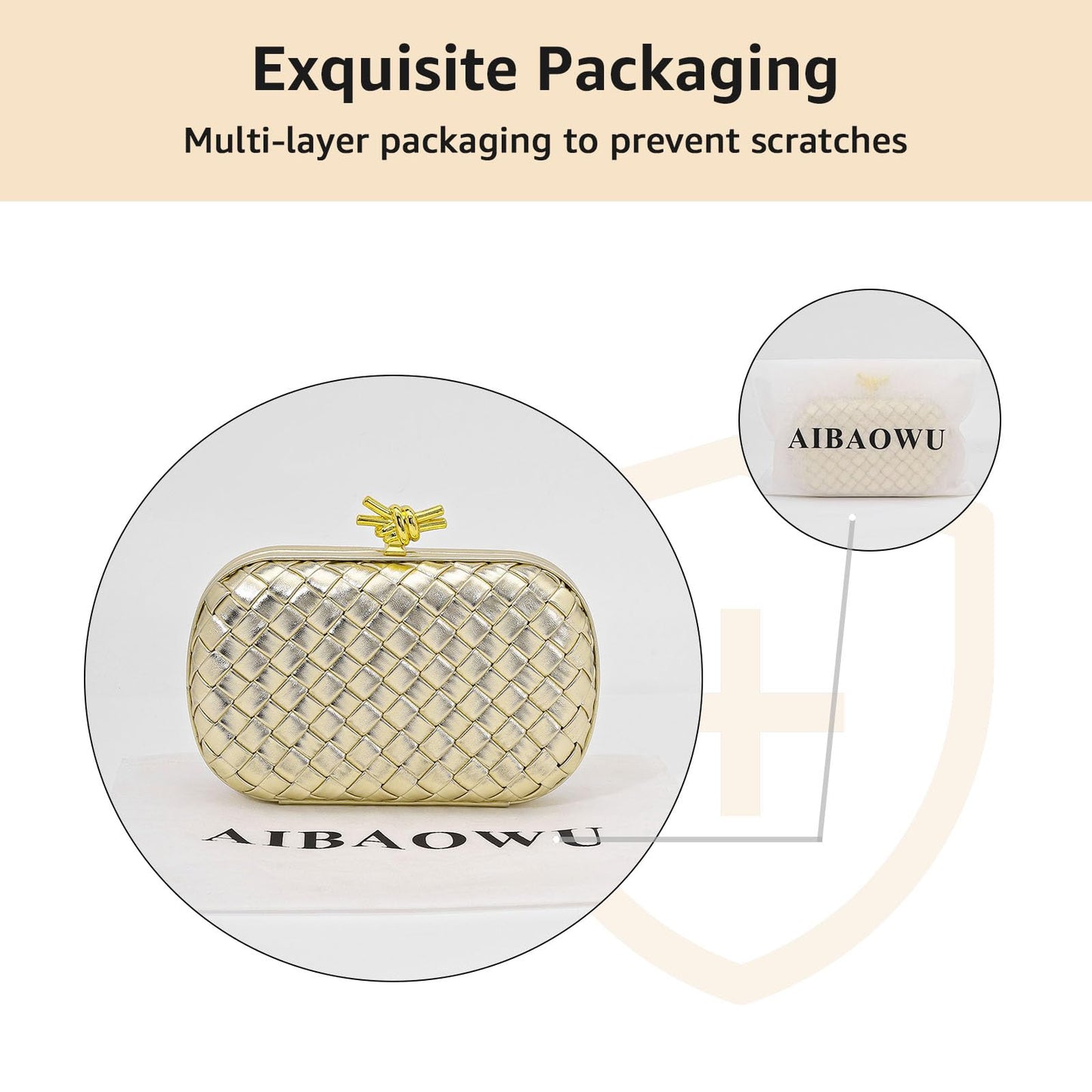 AIBAOWU Woven Clutch Purses for Women Gold PU Leather Evening Bag for Wedding Formal Clutch Bride Purses Party Prom
