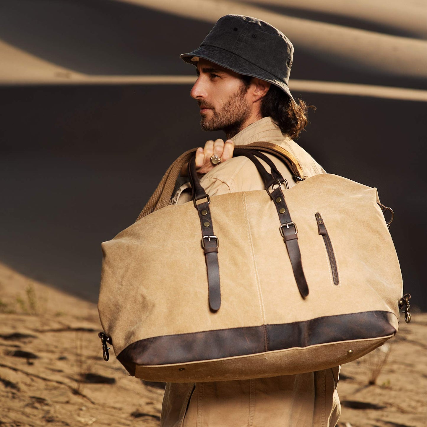 BRASS TACKS Leathercraft Men's Waxed Canvas Vintage Overnight Duffel Weekend Business Excursion Road Bag Travel Luggage