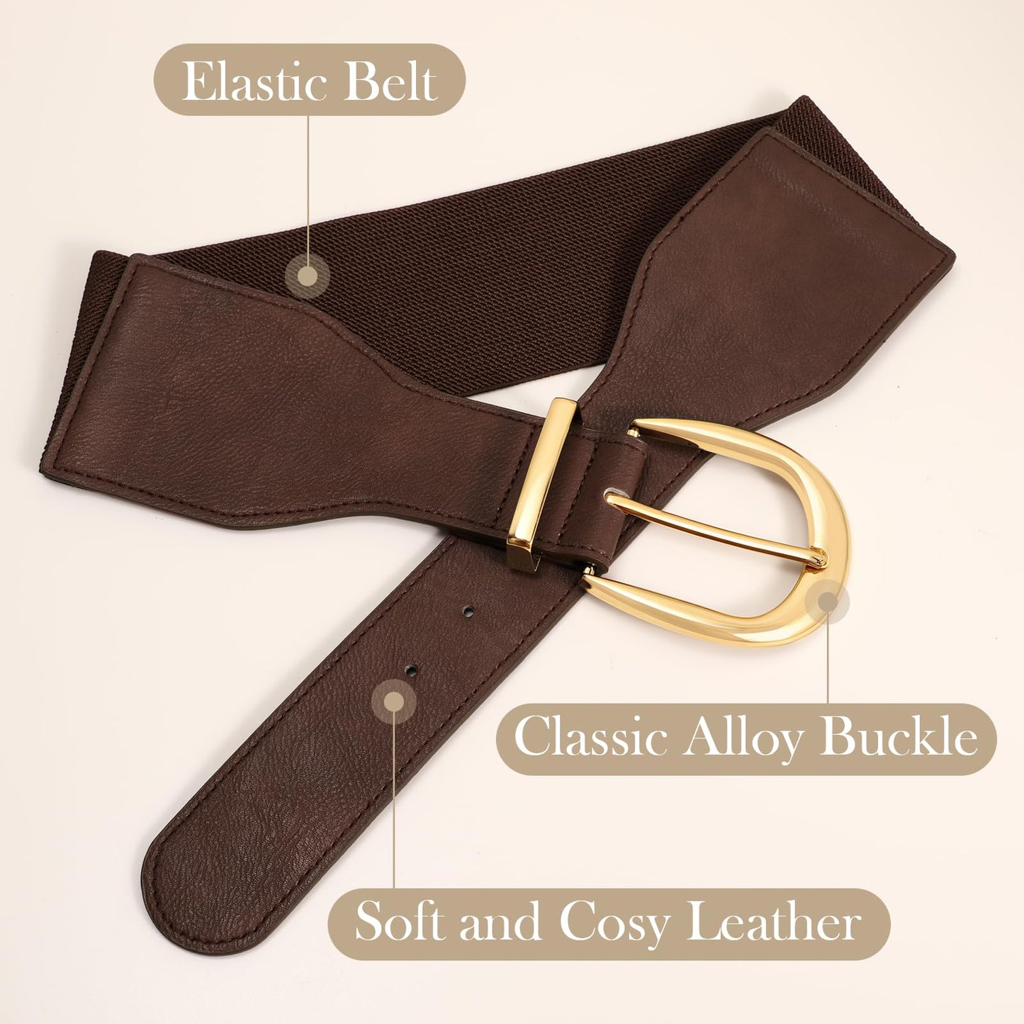 XZQTIVE Women Wide Elastic Waist Belt for Dresses Fashion Cinch Belts Stretchy Waistband with Gold Buckle, Chocolate Brown(Fit Waist Size 38"-42")