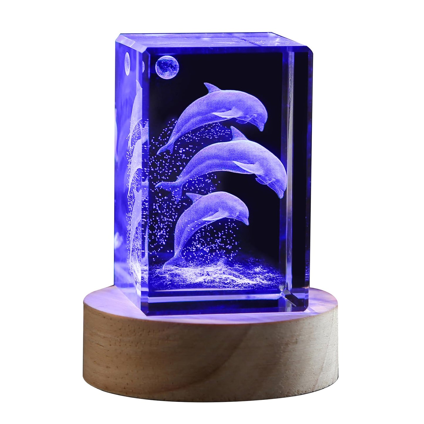 YouerCrystal 3D Crystal Dolphin Figurine Night Light with LED Base, Birthday Gift for Kids Women, Thanksgiving Christmas Valentines Anniversary Birthday Gifts