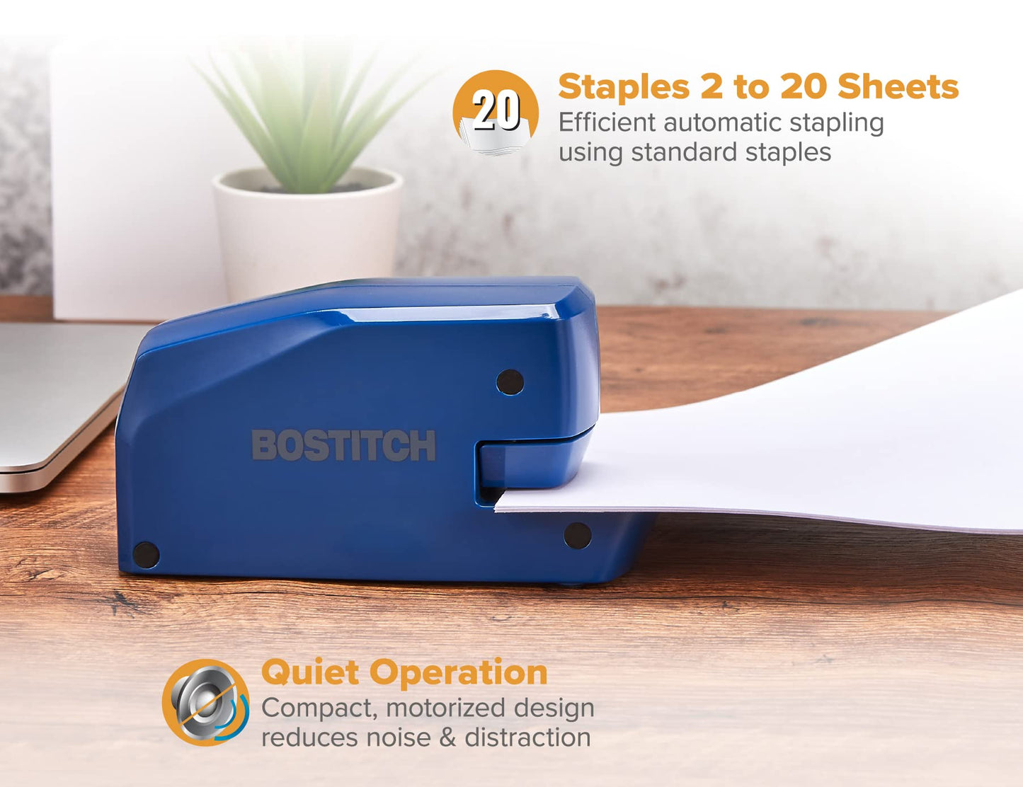Bostitch Office Portable Electric Stapler, 20 Sheets, AC or Battery Powered, Includes 1250 Staples, Blue