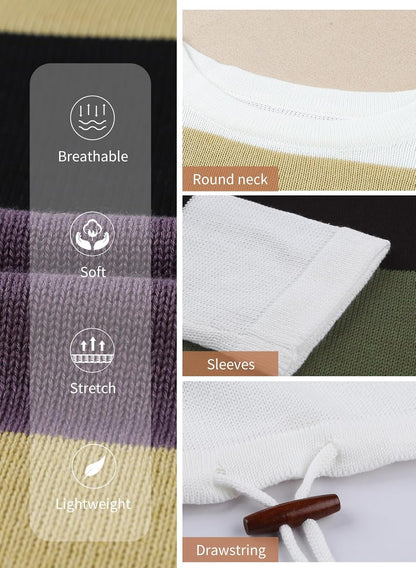 Dokotoo Womens Sweaters Striped Fall Winter Outfits 2025 Crewneck Drawstring Color Block Fashion Clothing
