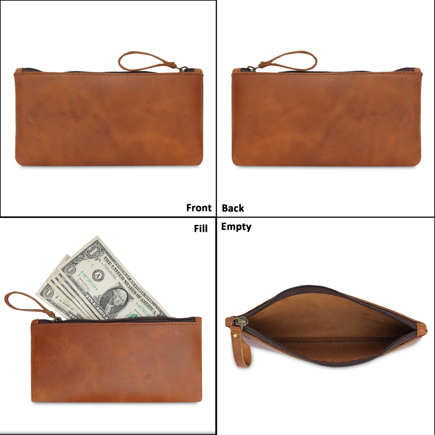 TheAntiq Leather Pencil Pouch, Currency Pouch, Leather Pencil Case, Zippered Pouch Paper Money, Pen Case, Pen and Marker Case, Pencil Case For Artists & Professionals (Tan)