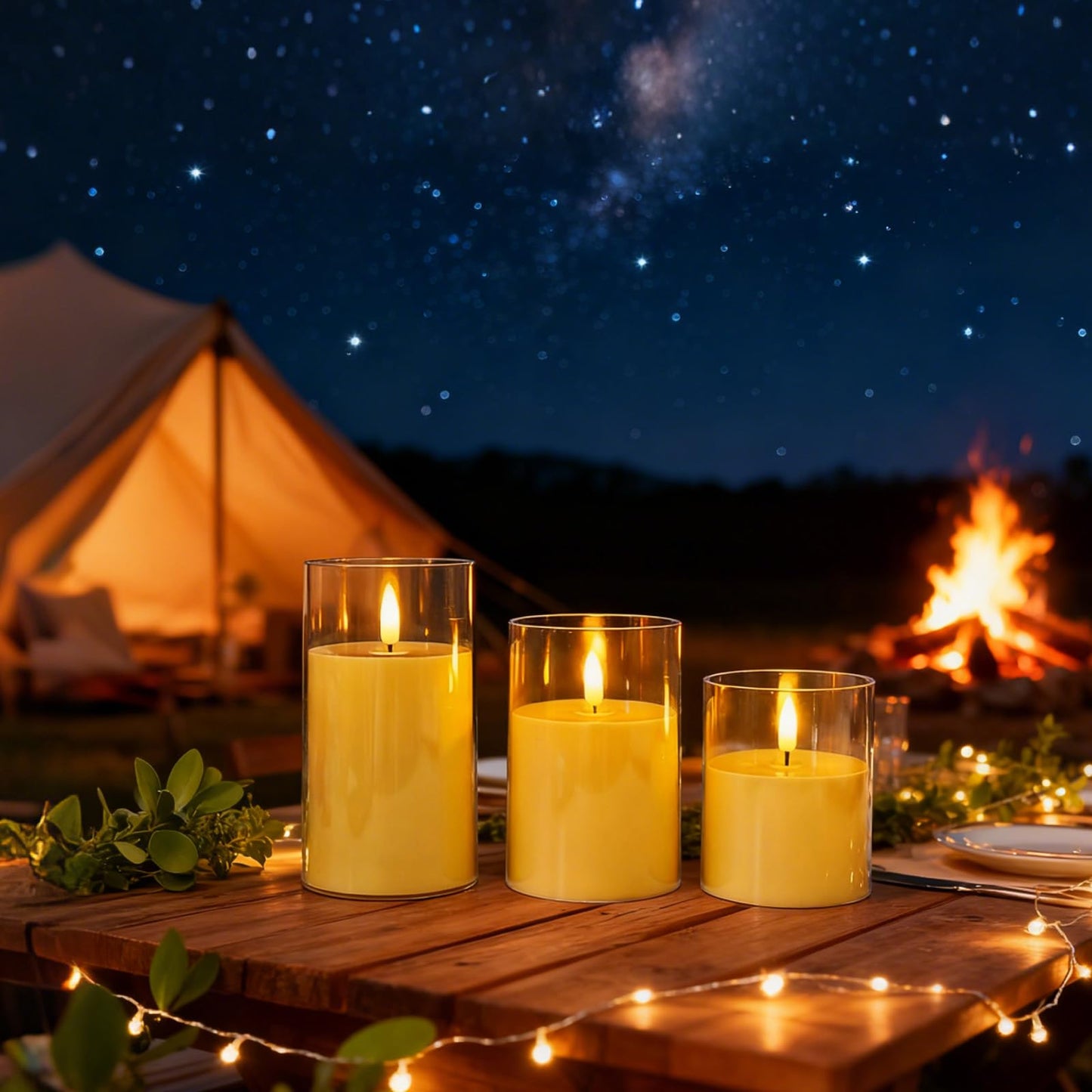 Eynshoo 3-Pack Rechargeable Flameless Candles with Remote & Timer, Flickering LED Candles for Living Room, Fireplace, TV Stand & Bedroom Night Light, Holiday Party Decor, Housewarming Gift (Yellow)
