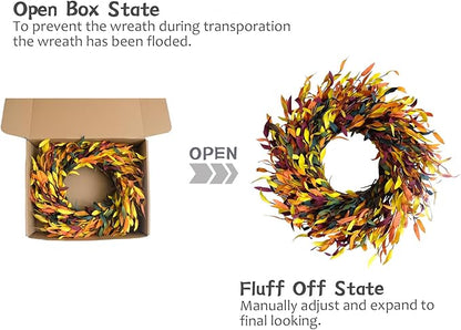 Bibelot Fall Leaf Wreath, 20’’ Autumn Front Door Wreath, Harvest Wreath with Leaves, Fall Decorations for Indoor Outside Wall Window Festival Thanksgiving Fall Autumn Decor