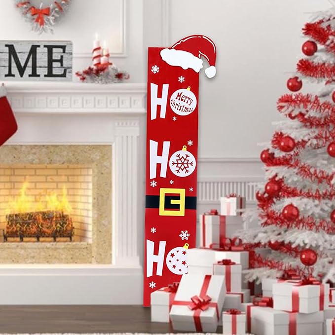 HOMCDALY Wooden Santa Welcome Sign for Front Porch and Door, Outdoor Christmas Porch Decor and Farmhouse Decorations (47in)