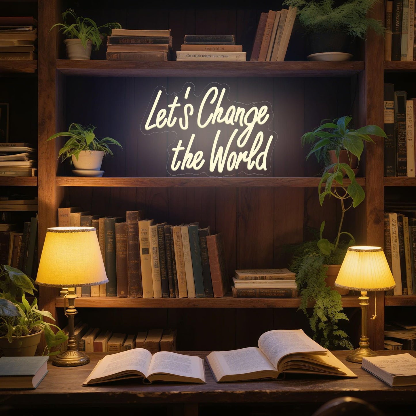Graduation Neon Sign "Let's Change the World" - Class of 2026 Graduation Party Decorations, Dorm Room Decor, Graduation Gifts Motivational LED Neon Light for Office 14x10 inch