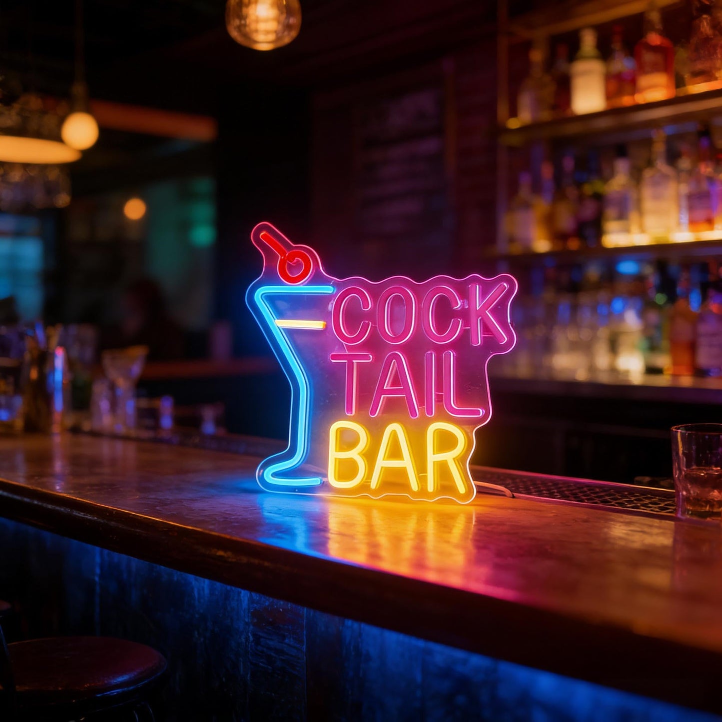 Cocktail Bar LED Neon Sign, Cocktail Glass Shape Light Up Sign, Bar Lounge Home Kitchen Restaurant Wall Table Window Decor, USB Powered Dimmable Decorative Neon Light 13.8 x 12.6 In