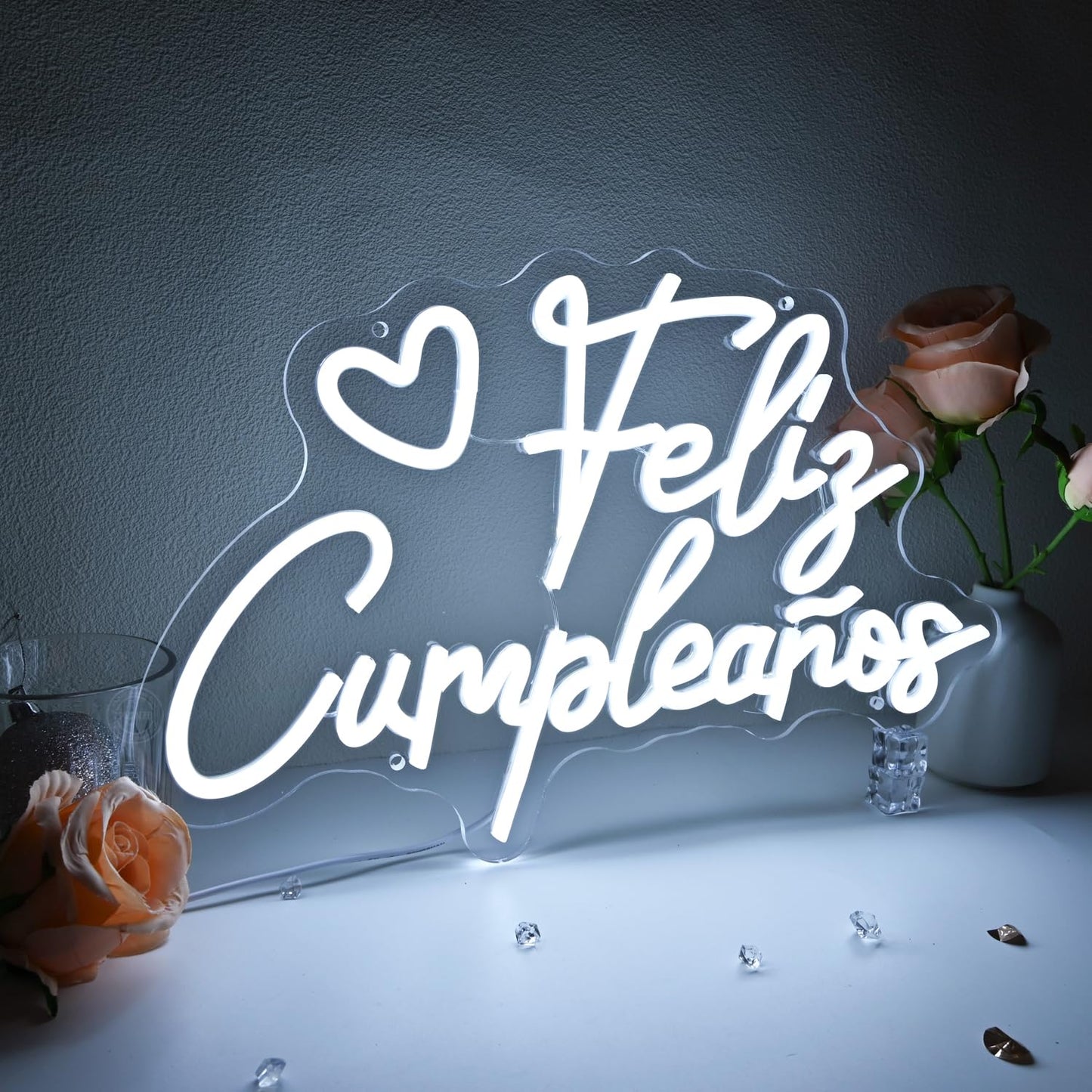 Planzo Feliz Cumpleaños Led Neon Sign Light Spinish Happy Birthday Heart Wall Sign Decor Fiesta Mexican Themed Birthday Party Backdrop Banner Gifts 15.75"x10.12" USB