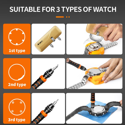 【2024 New】JOREST Watch Repair Tool Kit, Battery Replacement & Strap Adjustment, Wrench Opening Back Cover, Case Opener, Link Remover, Bracelet Resizing, Band Pin Removal, Screwdriver, Spring Bar