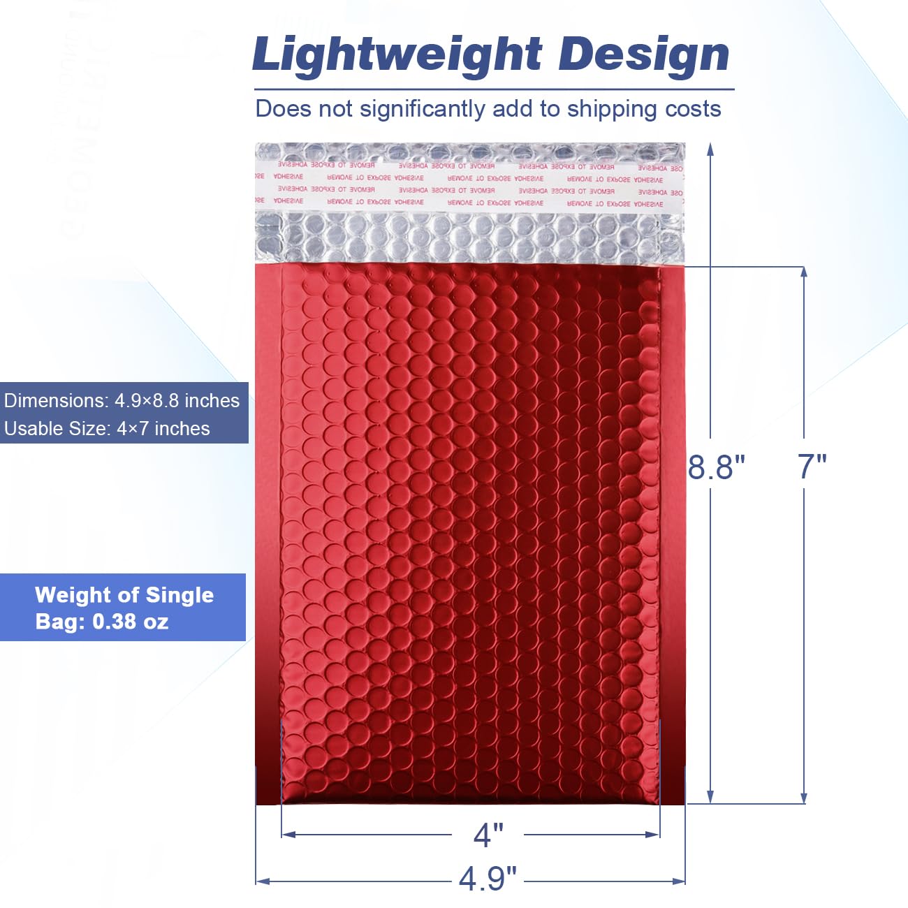 Metallic Matte Red Bubble Mailers - Durable 4x8 Inch Padded Envelopes with Secure Self-Seal Closure - Lightweight & Tear-Resistant Shipping Bags, Pack of 25