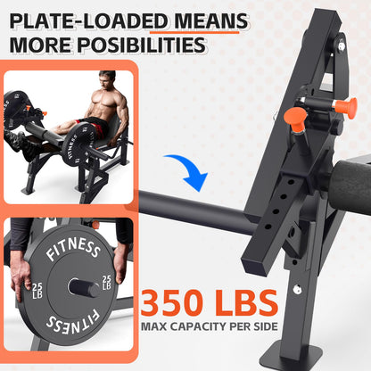 HIKEDIN Leg Press and Curl Machine, Single Leg Extension, Seated Leg Curl, Adjustable Leg Workout Bench, Plate Loaded Home Gym Equipment for Thigh & Hamstring Training, Heavy Duty Steel Frame，Black