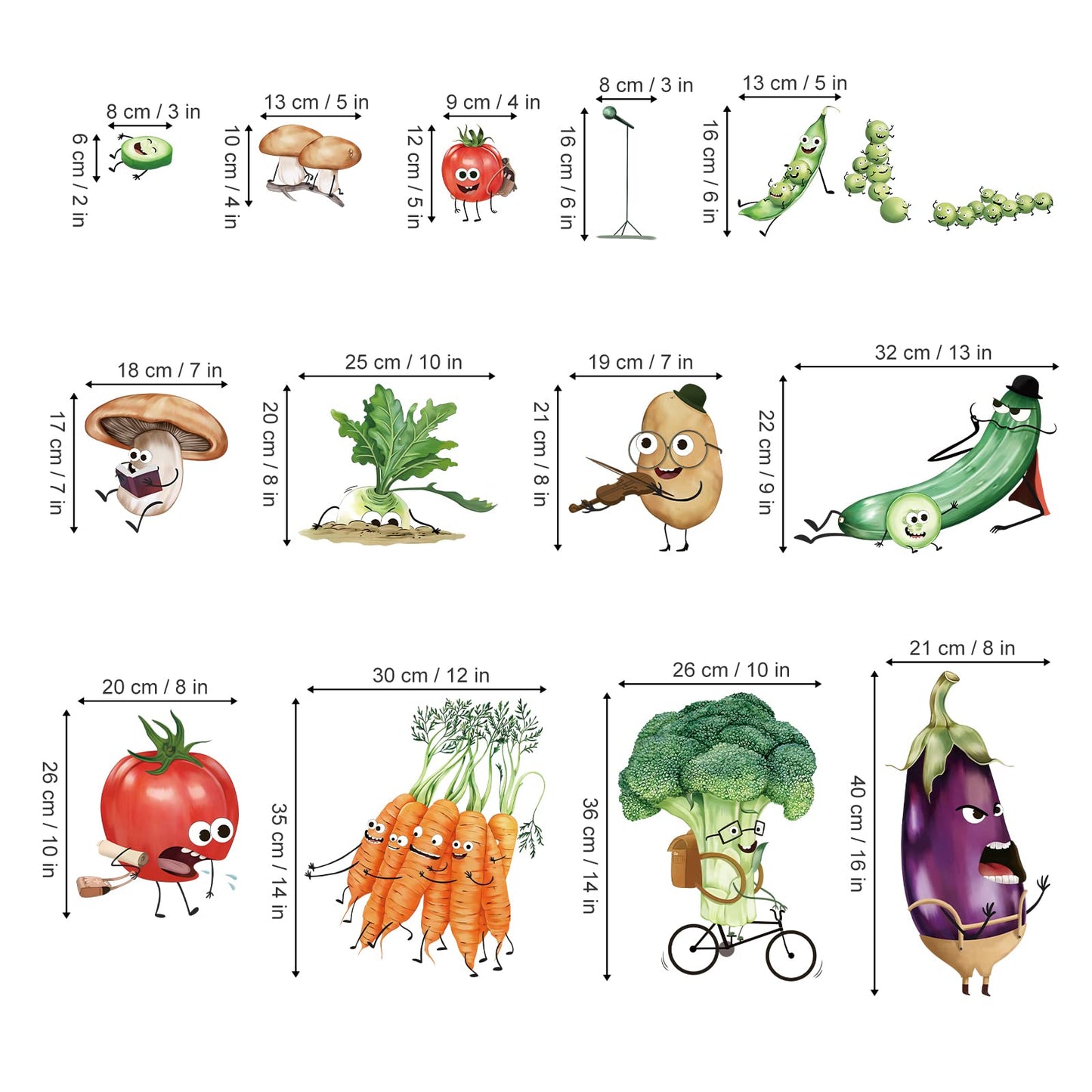 wondever Kitchen Food Wall Stickers Cartoon Vegetables Peel and Stick Wall Art Decals for Kitchen Cupboard Fridge