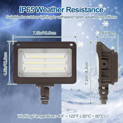 DAKASON 50W LED Flood Light Outdoor, Dusk-to-Dawn Photocell 180° Adjustable Knuckle, 6500LM 5000K Replaces 150-200W HPS/MH, IP65 Waterproof Outdoor Security Lighting Fixture, 100-277Vac, ETL Listed