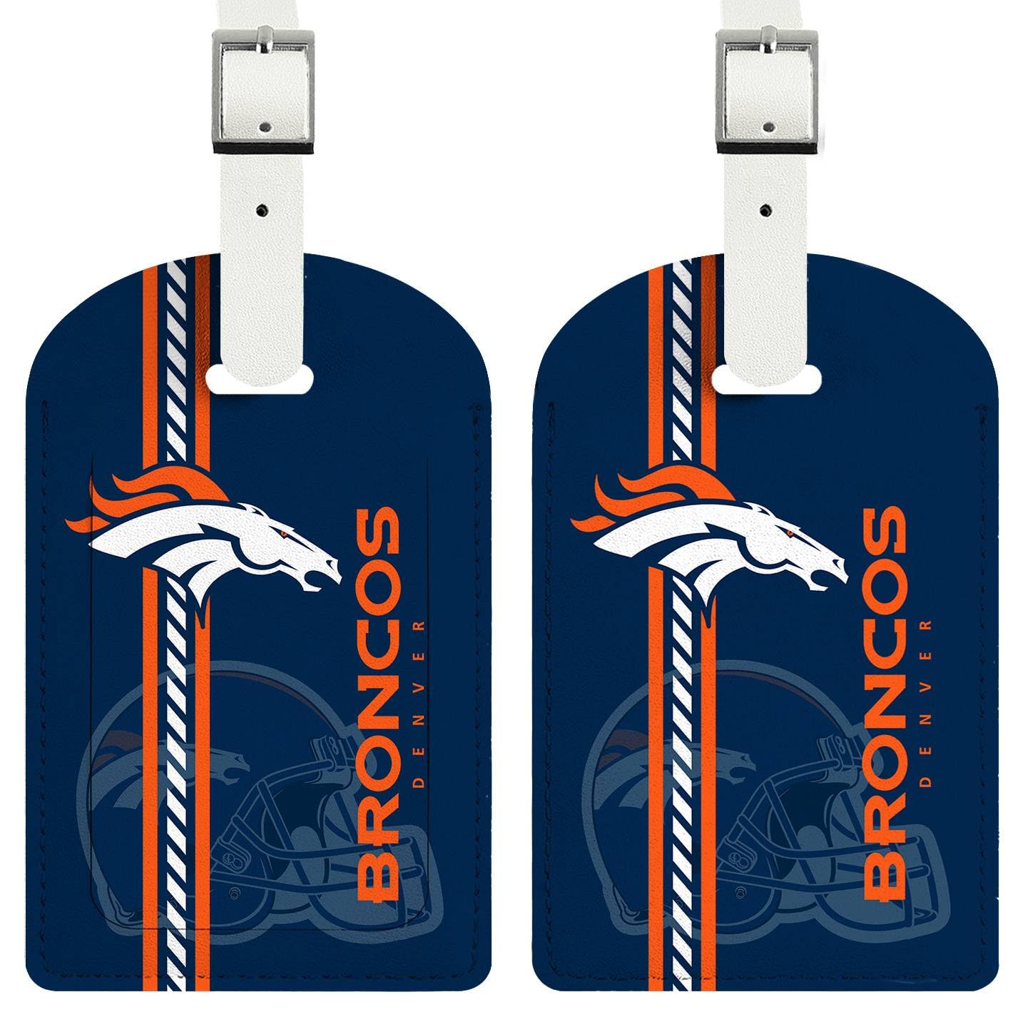 AYYQHC 2 Pack Leather Football Sport Fan Luggage Tag for Suitcase and Bag，White Blue Design Travel Suitcase and Bag Tag with Privacy Flap Address Labels