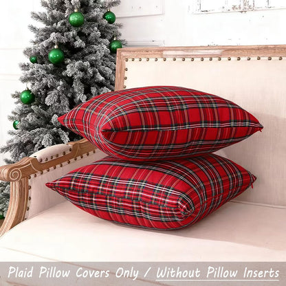 CARRIE HOME Red Tartan Plaid Christmas Throw Pillow Covers 20x20 Set of 2 Christmas Couch Pillow Covers Xmas Decor for Winter Holiday