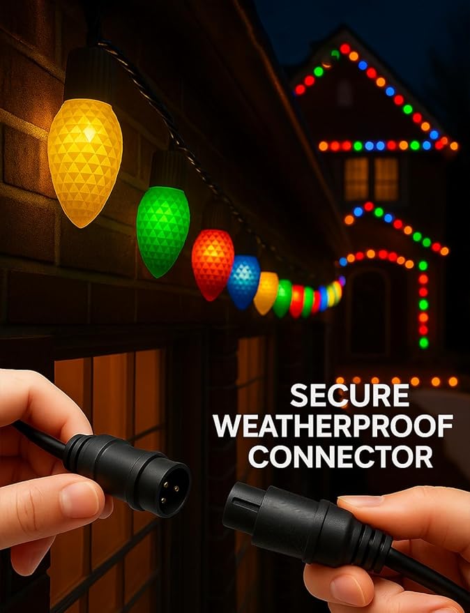 Smart C9 Christmas Lights Outdoor, 132FT 200 LEDs, RGB Color Changing String Lights with Music Sync & DIY, 108 Modes, App Controlled Waterproof Lights for Large House, Wedding, Halloween decorations