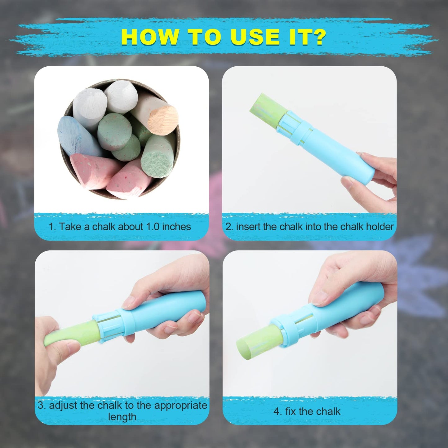 Windspeed Sidewalk Chalk Holder - 10 Pcs Railroad and Jumbo 1 Inch Plastic Holders for Kids, Teachers, Students, School, Office and Artists
