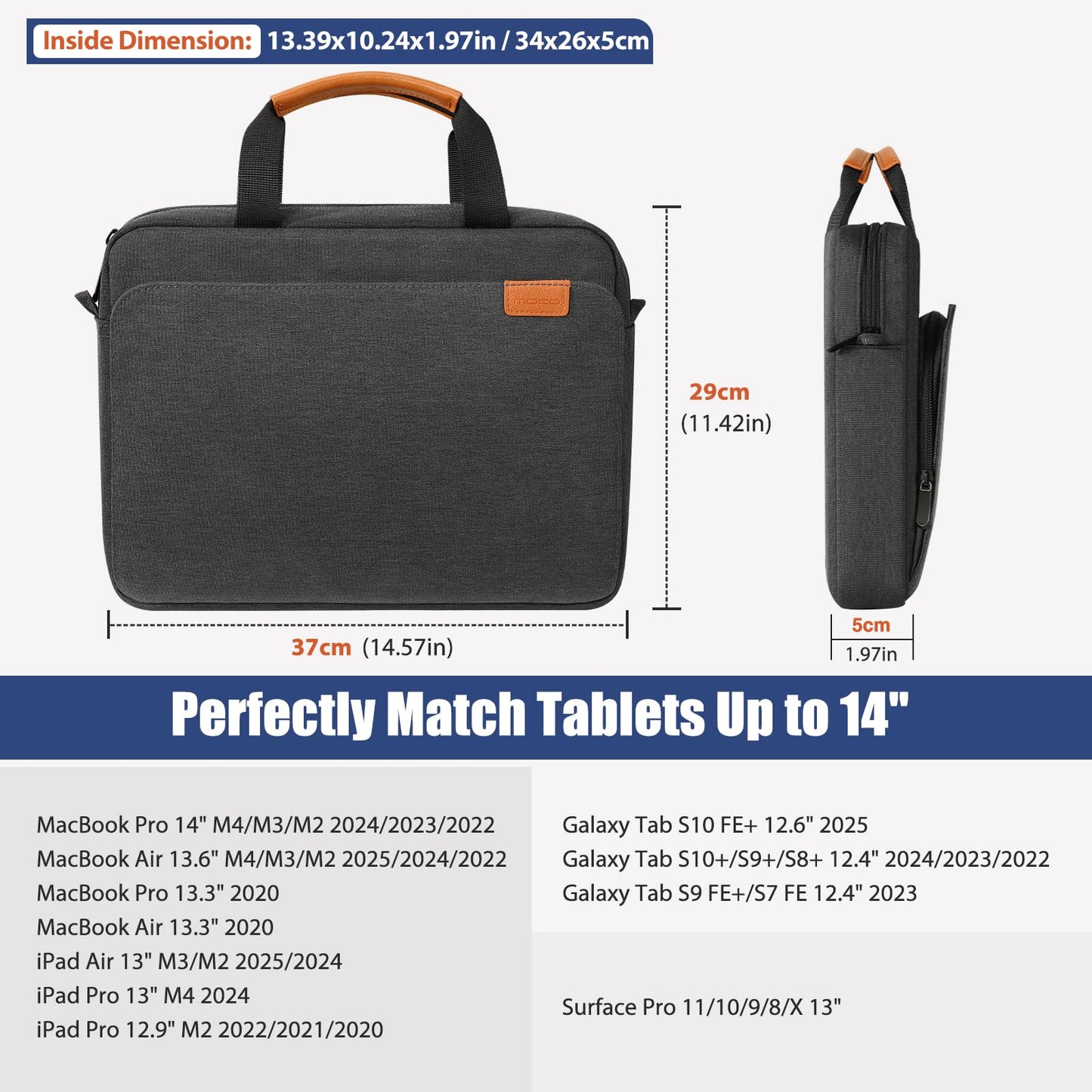 MoKo 13-14 Inch Laptop Sleeve Bag, Protective Handle Shoulder Bag Fits New 13-inch Mac Air M5/Mac Neo A18 Pro, 14-inch MacPro M5/M4/M3/M2/M1, 13-inch Mac Air M4/M3/M2/M1, Black & Gray