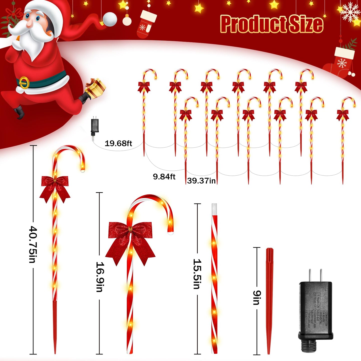 Christmas Candy Cane Pathway Lights, 12PCS 120 LED Christmas Lights Outdoor Decorations with Red Bow Waterproof, 8 Modes Timer Remote Christmas Walkway Light for Xmas Home Yard Lawn Patio Decor