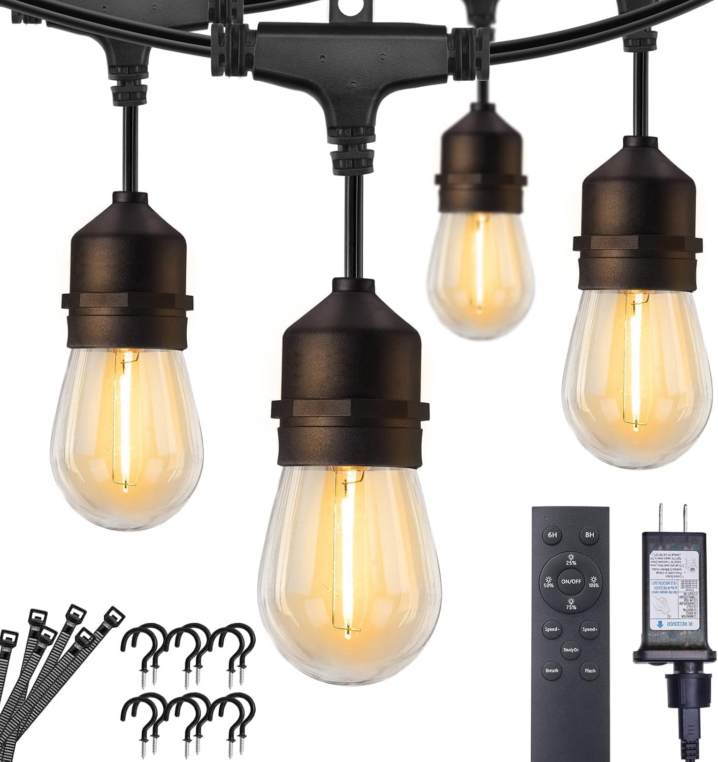 Brightown Outdoor String Lights, 82FT 25 Bulbs Shatterproof Patio Lights with Remote, IP65 Waterproof Dimmable Hanging Connectable LED Outdoor Lights for Backyard, Bistro, Porch, Deck, Balcony