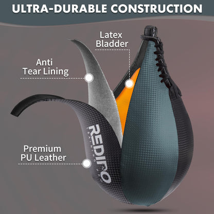 Redipo Boxing Speed Bag - PU Leather Speed Punching Bag for Boxing, MMA Training Speed Ball Reflex Ball Boxing Equipment, Punching Bag Workout Kicking Training Home Gym Exercise Speed Ball (Grey)
