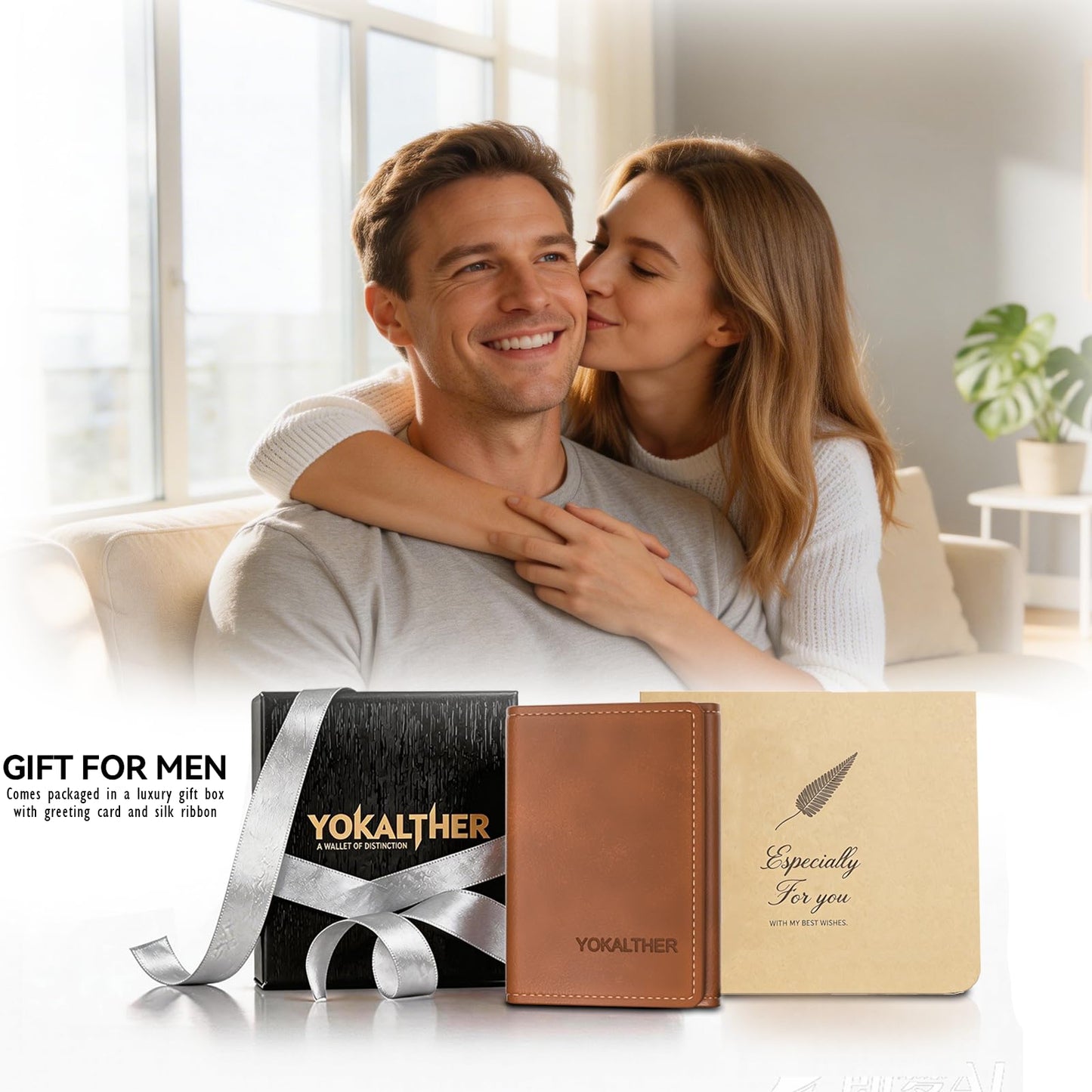 YOKALTHER Trifold wallets for Men, RFID Blocking Trifold Wallets, Mens Genuine Leather Trifold Wallets, 8 Card Slots and ID Window, Slim Durable and Easy to Carry