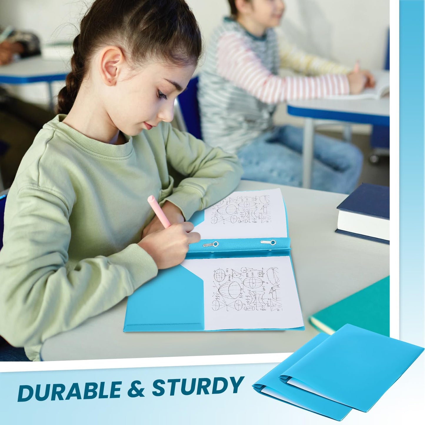 Lincia 100 Pcs Plastic Folders with Pockets and Prong Folders with Prongs 2 Pockets for Office, School for Students, Teachers, Office Workers(Light Blue)