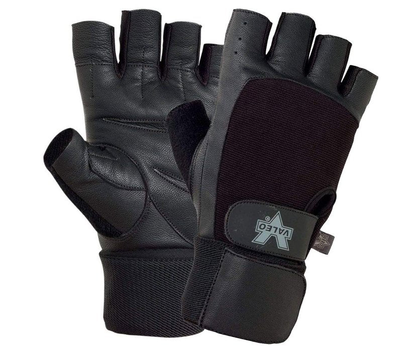 Valeo Industrial V335-WS Pro-Material Handling/Competition Fingerless Lifting Gloves with Wrist Strap, VA5150, Pair, Black, XL