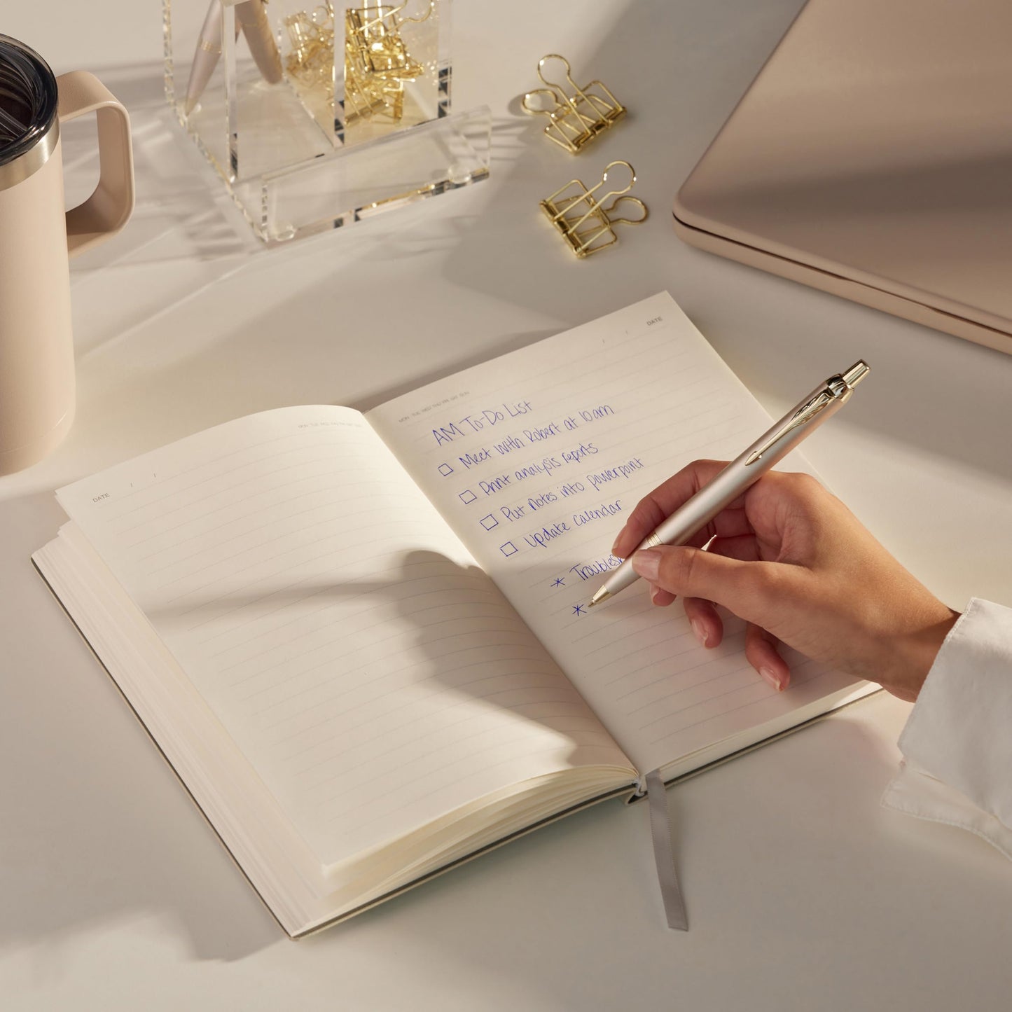 Parker IM Monochrome Ballpoint Pen Champagne Finish Medium Point Blue Ink Includes Gift Box