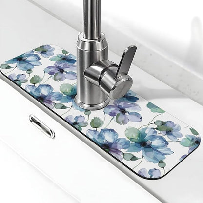 Abstract Flower Blooming Floral Watercolor Kitchen Sink Splash Guard Faucet Mat
