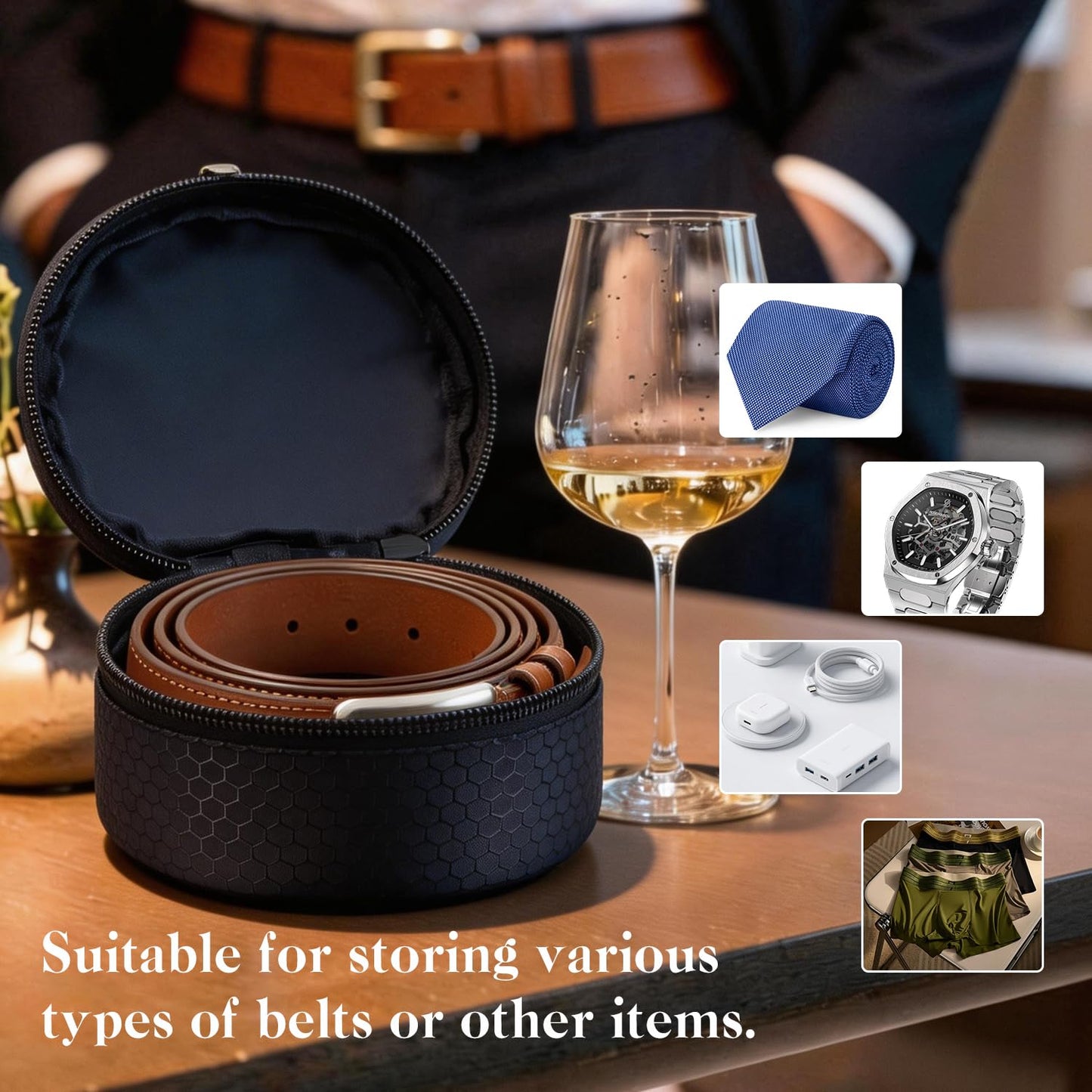 TUSIASC Belt Organizer Case,Travel Belt Storage Holder for Closet Drawer,Display Case for Belts,Ties,Portable Container Storage Holder,Height 2.6inch(Bag Only)