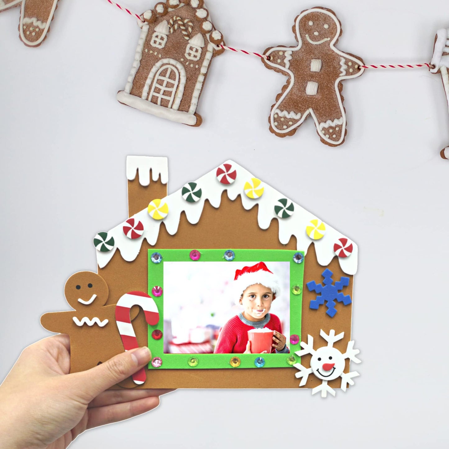4E's Novelty Foam Gingerbread House Picture Frame Craft (4 Pack) – Self Adhesive Gingerbread House Kit, Christmas Photo Magnet Craft Kits for Kids,DIY Foam Christmas Frames for Kid